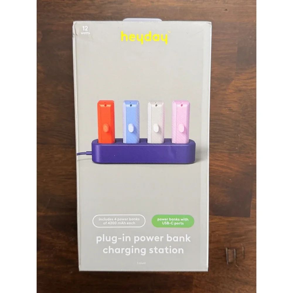 Heyday Plug-In Power Bank Charging Station 4x 4200mAh USB-C Portable‎ Chargers
